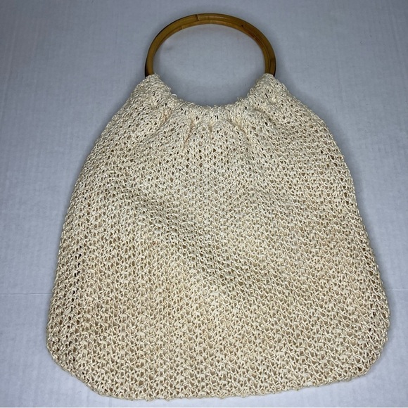 Vintage 70’s Sears, Roebuck & Co Raffia Straw bag with bamboo handles - Picture 4 of 10